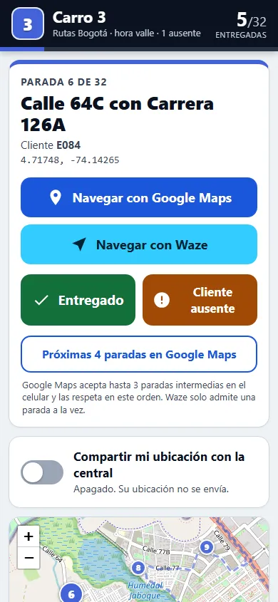 Delivery routing for a 6‑vehicle fleet in Bogotá